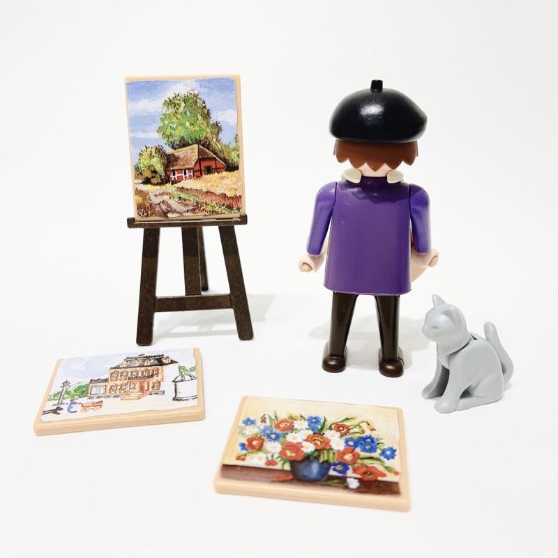 1990 Playmobil 摩比 5404 維多利亞時代 藝術家 畫家 黑色畫家帽 白色領結 畫架 畫作 貓咪-細節圖3