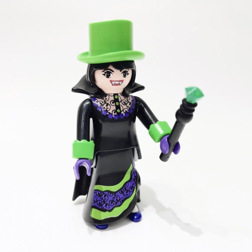 2020 Playmobil 人偶包18代 70370 女吸血鬼 綠寶石權杖 綠色袖套 綠色紳士帽 黑色披風 雙面表情