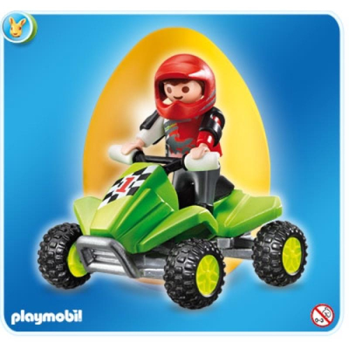 2008 Playmobil 摩比 4919 復活節彩蛋 男孩與越野賽車 綠色卡丁車 紅色安全帽