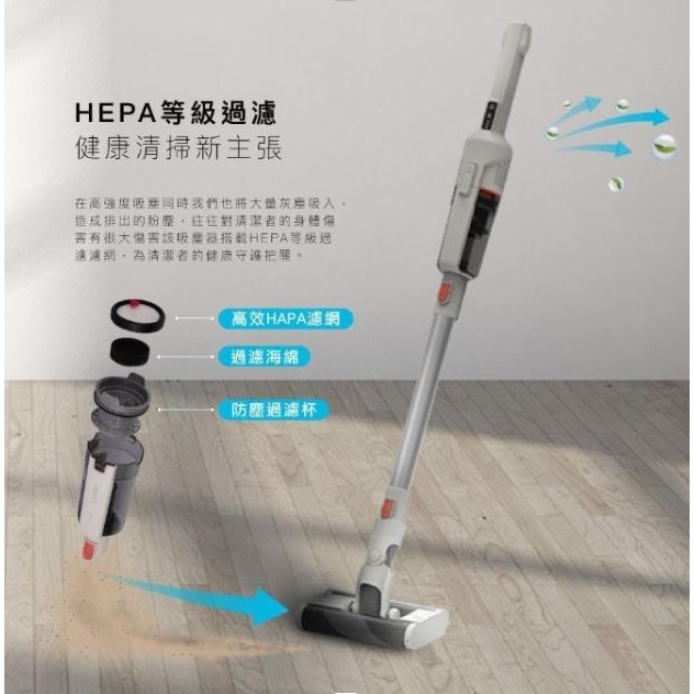 ［HERAN ］禾聯超輕量無線吸塵器 HVC-25SCG1W HVC-25SCG5B 360度雙滾刷/20kPa吸塵器-細節圖5