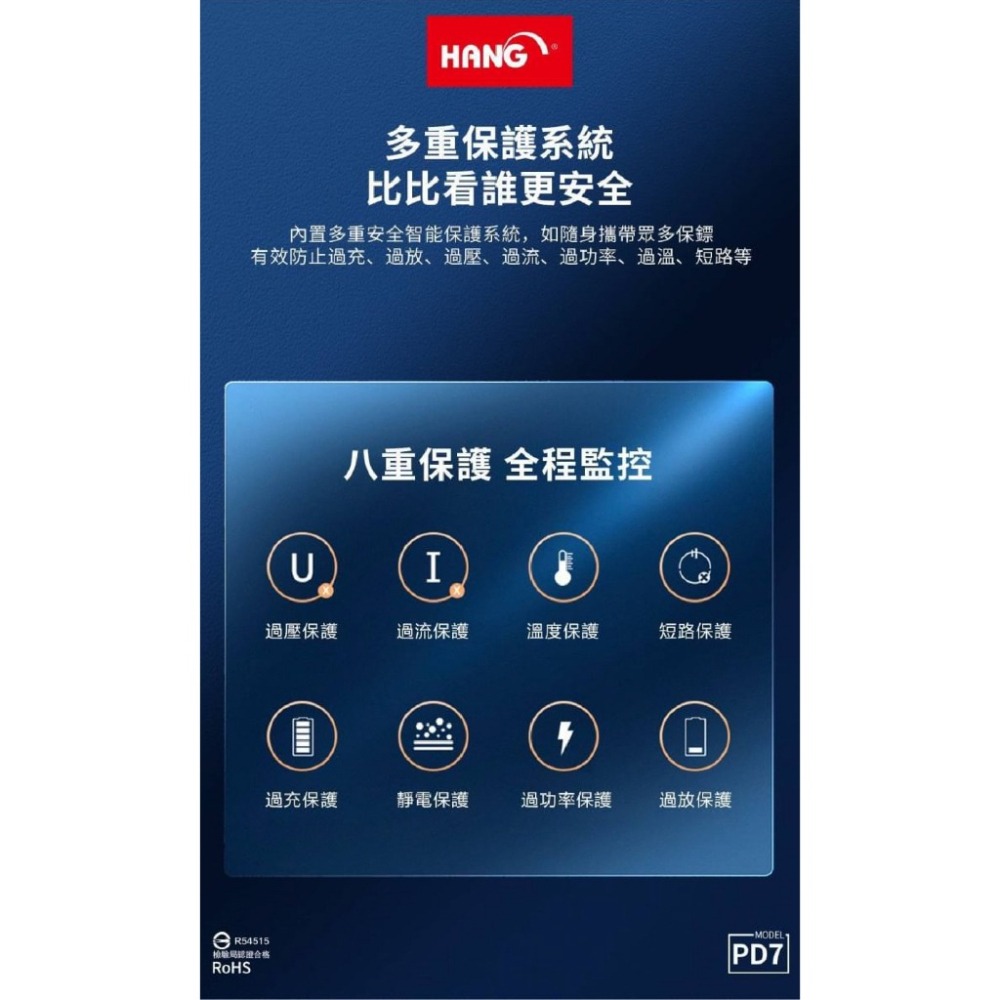 【現貨】HANG PD7 液晶顯示行動電源 13000mAh 20W PD+QC 行充 自帶線 蘋果線 安卓線 快充-細節圖7