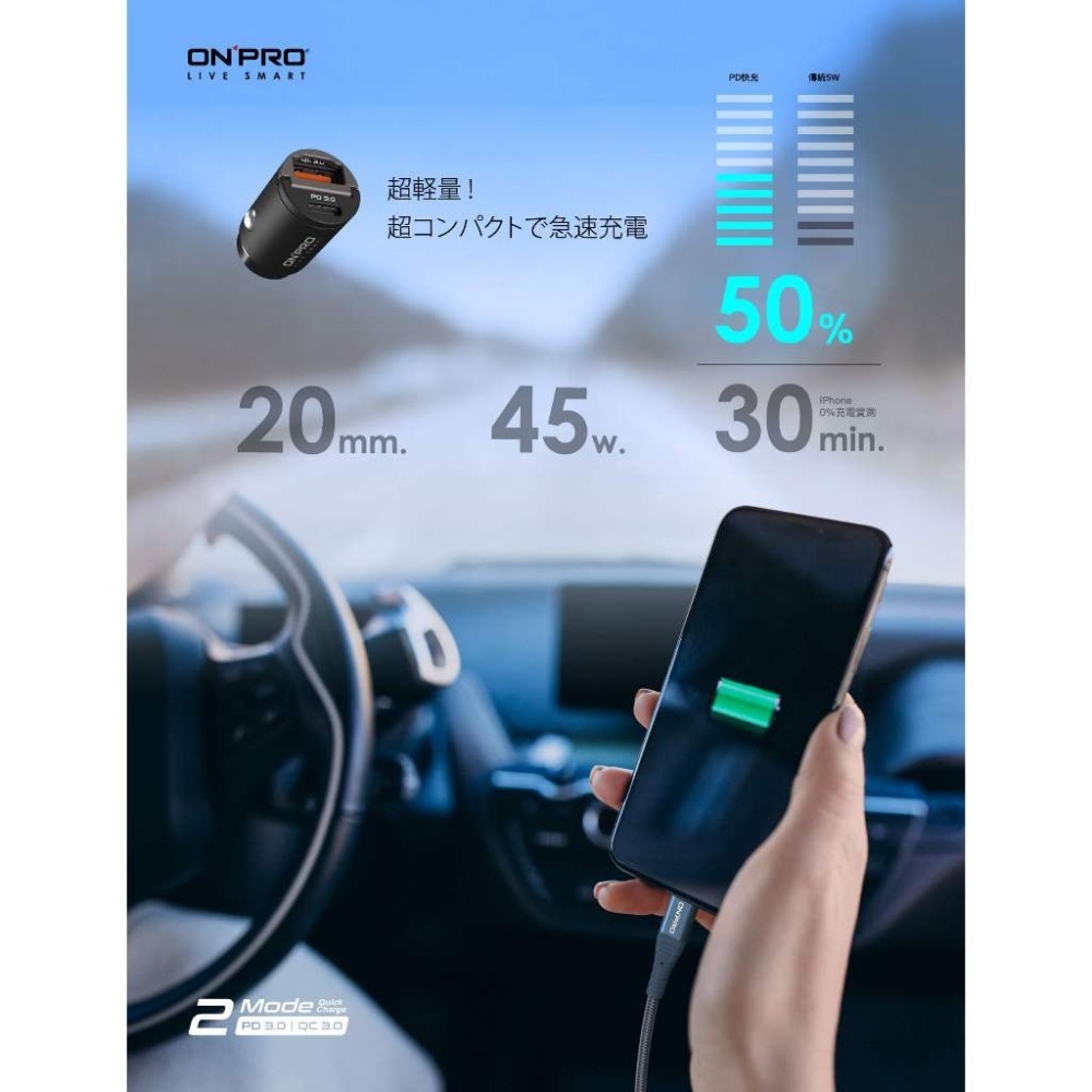 ONPRO GT-PD30MINI PD30W 隱藏式雙USB-C Type-C 迷你車用PD快充車用充電器-細節圖7