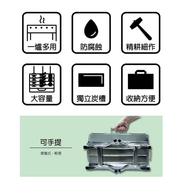 免運【SILWA】西華 秋月不銹鋼燒烤架 ZSW-AM01 烤肉架 露營 木炭烤肉架-細節圖3