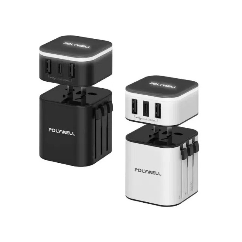 POLYWELL 多合一萬國轉接頭 旅行轉接插座 30W 三Type-C+雙USB-A BSMI免驗 寶利威爾-規格圖7