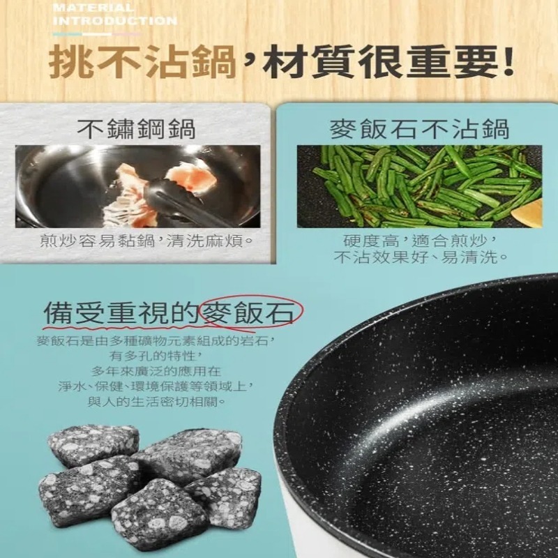 免運 MOLIJIA 魔力家 M18多功能美食料理不沾電火快煮烹飪鍋-木紋款-1.6L(BY011018)-細節圖3