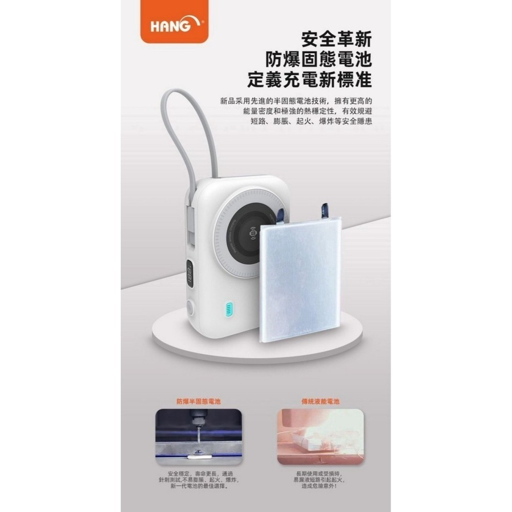 HANG⚡️固態防爆行動電源 HW35W Qi2磁吸充電 Wh標示 3C認證 20000mAh 自帶線 22.5W快充-細節圖3