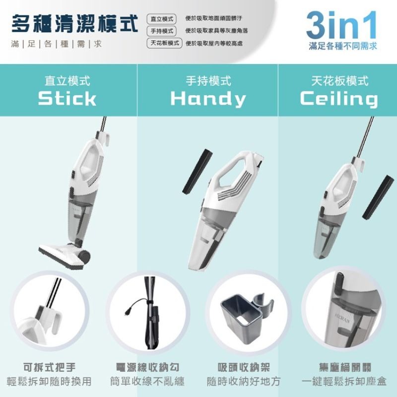 HERAN禾聯⚡️3合1手持式有線吸塵器 HVC-60AB02B / HVC-60AB010 直立式吸塵器 有線吸塵器-細節圖3