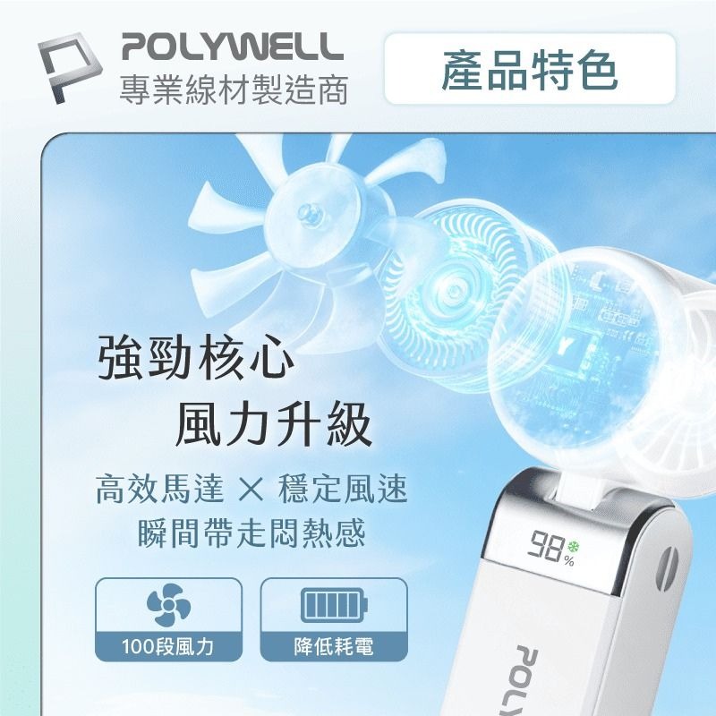 POLYWELL寶利威爾⚡️疊式數顯冰敷風扇 超迷你 100段風速 半導體致冷 Type-C充電 附掛繩 掛脖風扇-細節圖5