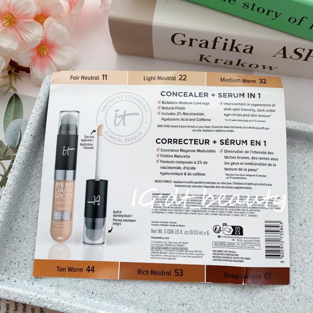 IT cosmetics 遮瑕膏 bye bye dark spots concealer 遮瑕 試用卡-細節圖2