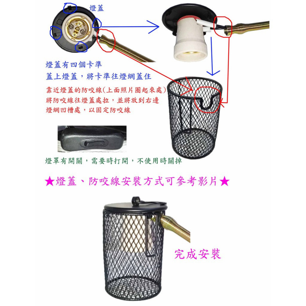 防燙、防咬燈罩+燈泡整組/小動物陶瓷保溫燈專用的燈罩/可掛籠內或掛籠外/保暖必備用品/保溫用品-細節圖2