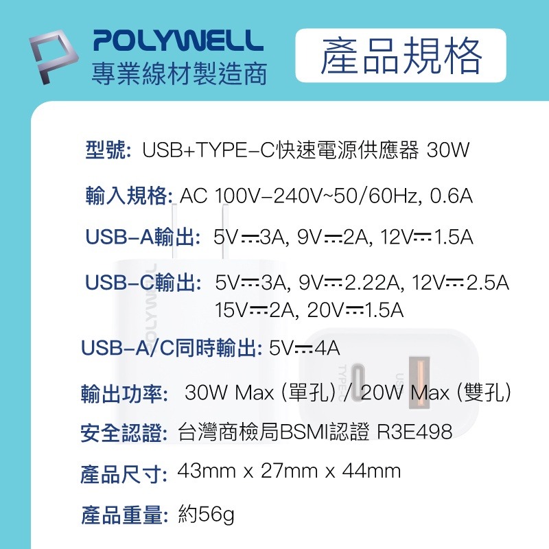 ※八戒批發※ 白色雙孔快充頭 30W 20W Type-C充電器 豆腐頭 適用蘋果iPhone快充 快充頭 寶利威爾-細節圖7