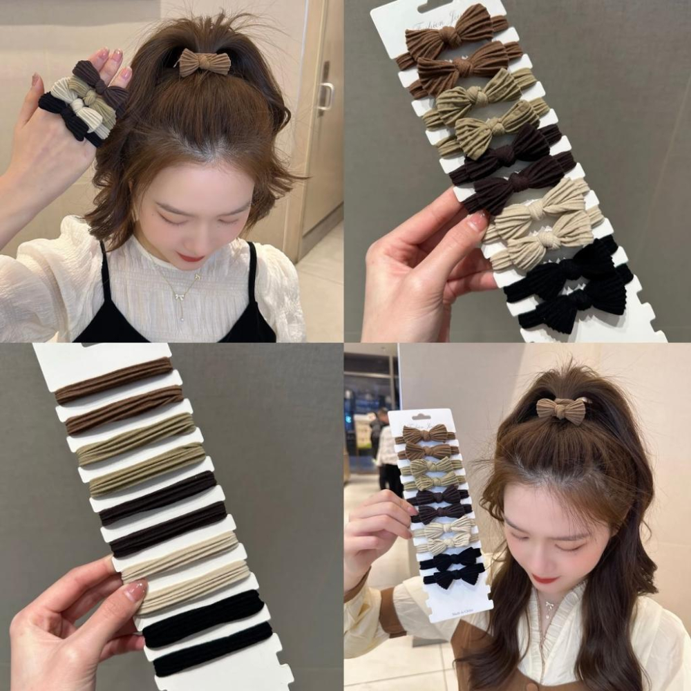 蝴蝶結髮繩 高馬尾髮圈 【10入】原創設計簡約百搭 不傷頭髮飾 高馬尾頭繩 高彈力加粗 橡皮筋髮圈-細節圖3