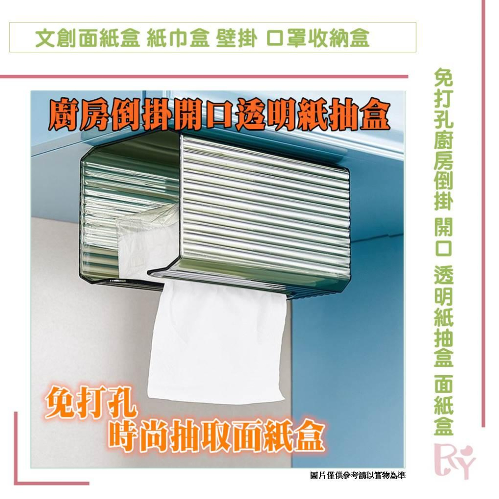 文創面紙盒👍 紙巾盒 壁掛 口罩收納盒 洗臉巾口罩收納盒 家用 廚房倒掛 開口 透明紙抽盒 面紙盒-細節圖2