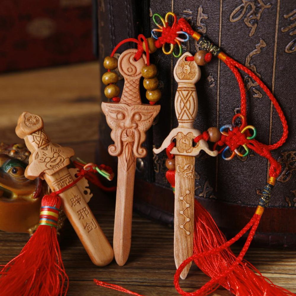 桃木龍頭劍 二寸桃木劍手工掛節 龍頭劍 七星桃木劍掛 飾品 保身 送人 過年過爐-細節圖5