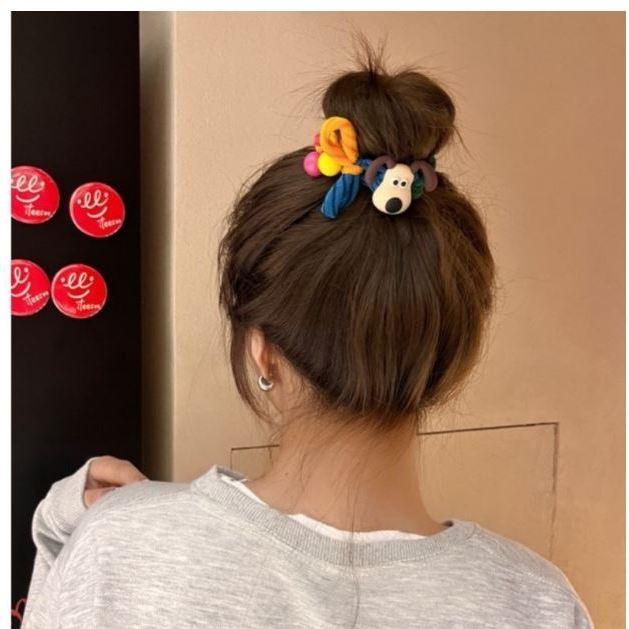 卡通可愛無敵狗狗加粗彩虹髮圈 女高彈性 紮頭髮 髮繩 丸子頭髮圈-細節圖2