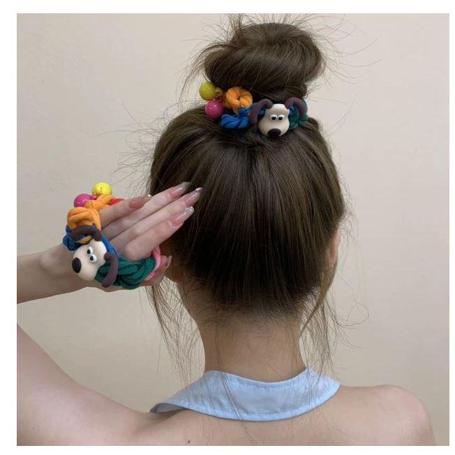 卡通可愛無敵狗狗加粗彩虹髮圈 女高彈性 紮頭髮 髮繩 丸子頭髮圈-細節圖4