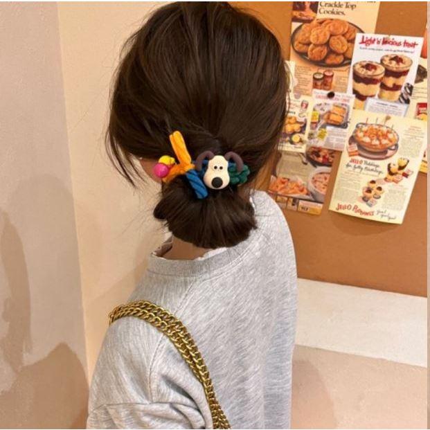 卡通可愛無敵狗狗加粗彩虹髮圈 女高彈性 紮頭髮 髮繩 丸子頭髮圈-細節圖5