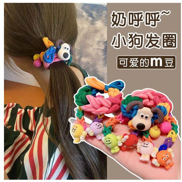 卡通可愛無敵狗狗加粗彩虹髮圈 女高彈性 紮頭髮 髮繩 丸子頭髮圈-細節圖6
