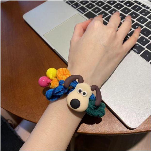 卡通可愛無敵狗狗加粗彩虹髮圈 女高彈性 紮頭髮 髮繩 丸子頭髮圈-細節圖7