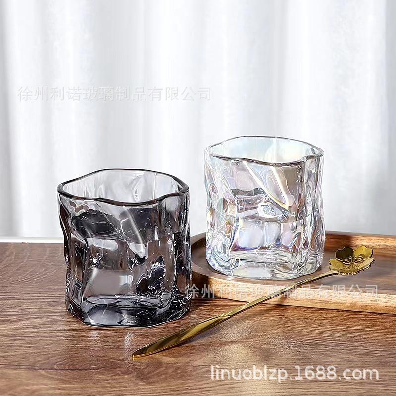 扭曲威士忌杯 Ins簡約 日式扭扭杯 方形玻璃水杯 扭曲威士忌杯 異行杯子玻璃杯咖啡杯炫彩彩虹不規則玻璃杯-細節圖6