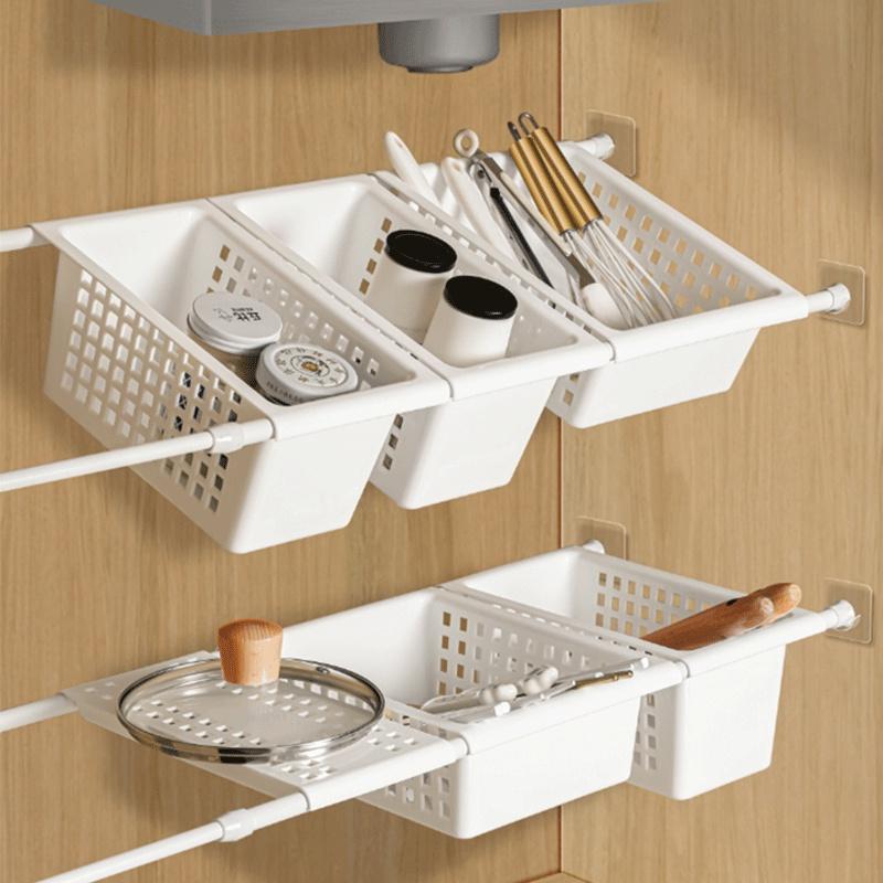 伸縮桿置物架 收納籃 置物架 掛籃 日式收納 浴室收納 櫥櫃收納 分層置物架 廚房收納 掛勾收納-細節圖5