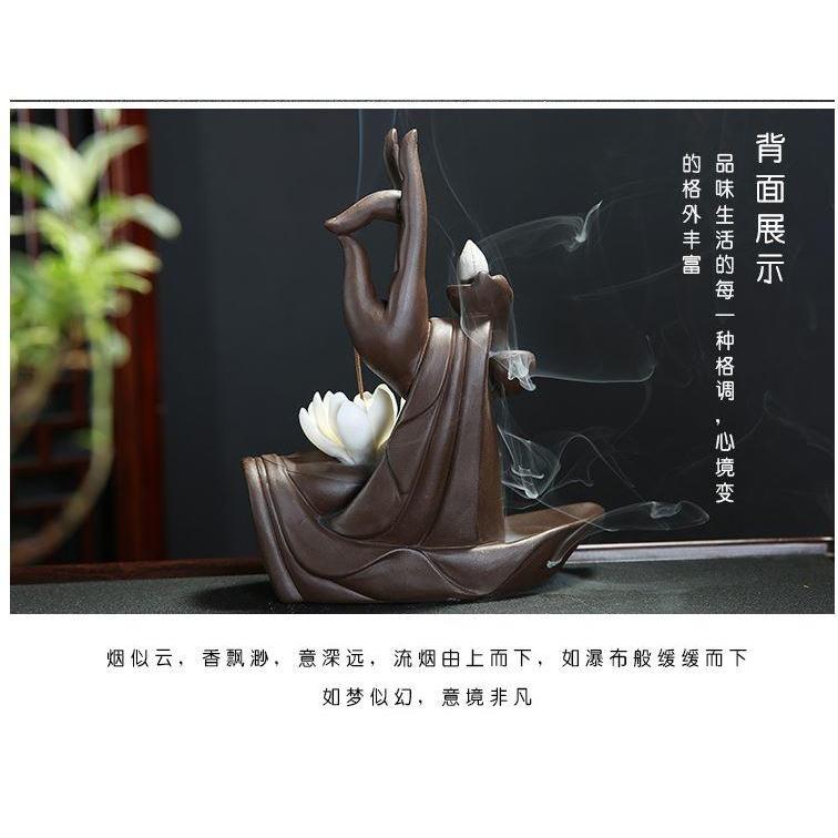 佛手蓮花 紫砂倒流香爐 禪意佛手檀香爐 家用室內 仿古香薰爐 大號 倒流香 插香 兩用-細節圖2