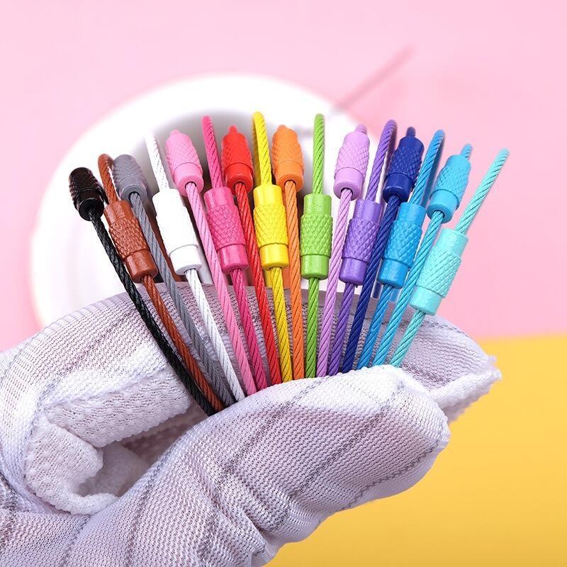 INS彩色烤漆鋼絲圈 不銹鋼鋼絲圈 彩色鋼絲圈鋼絲繩 DIY飾品多功能掛件 糖果色旋轉螺絲鑰匙圈-細節圖5