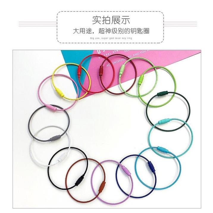 INS彩色烤漆鋼絲圈 不銹鋼鋼絲圈 彩色鋼絲圈鋼絲繩 DIY飾品多功能掛件 糖果色旋轉螺絲鑰匙圈-細節圖6