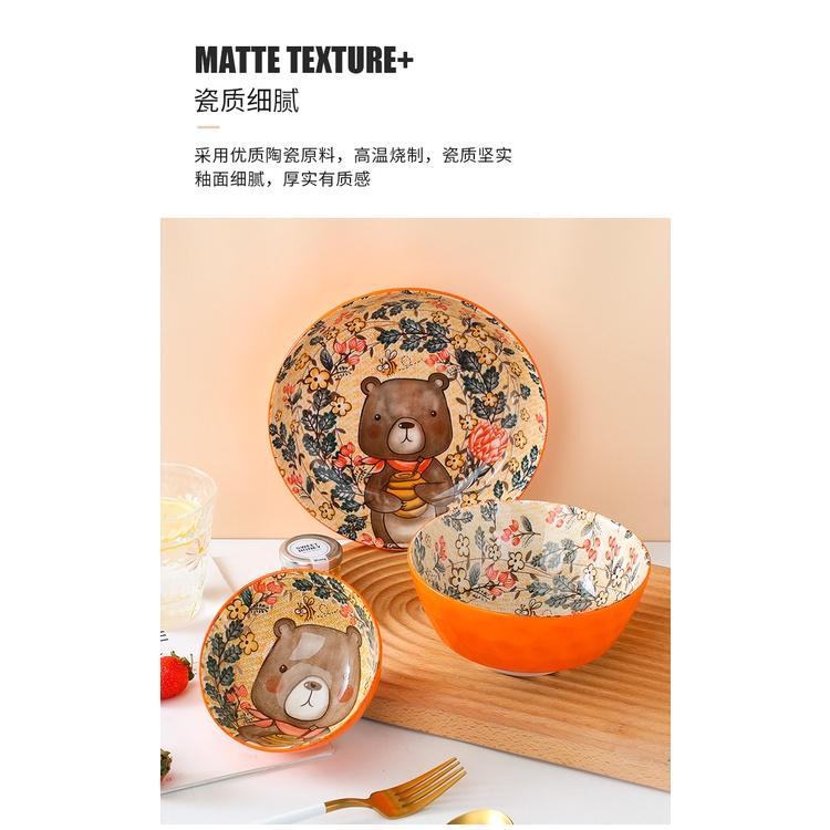 卡通陶瓷碗 米飯碗 湯碗   4.5吋釉彩 米飯碗 湯碗  可愛動物  北歐風 療癒盤子 聖誕節禮物 交換禮物 很實用-細節圖2
