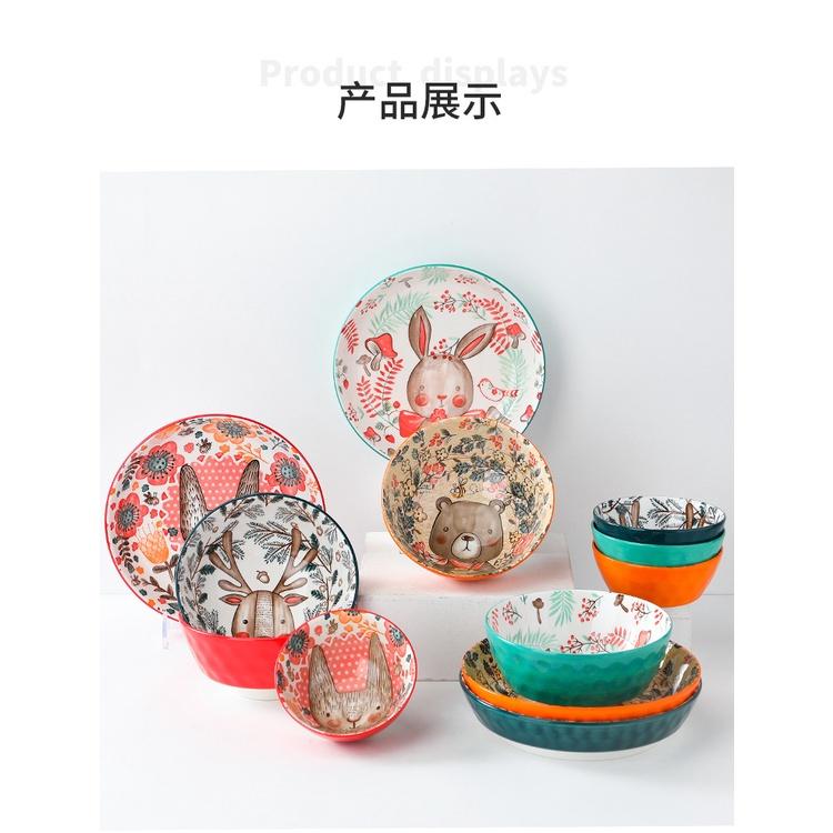 卡通陶瓷碗 米飯碗 湯碗   4.5吋釉彩 米飯碗 湯碗  可愛動物  北歐風 療癒盤子 聖誕節禮物 交換禮物 很實用-細節圖3