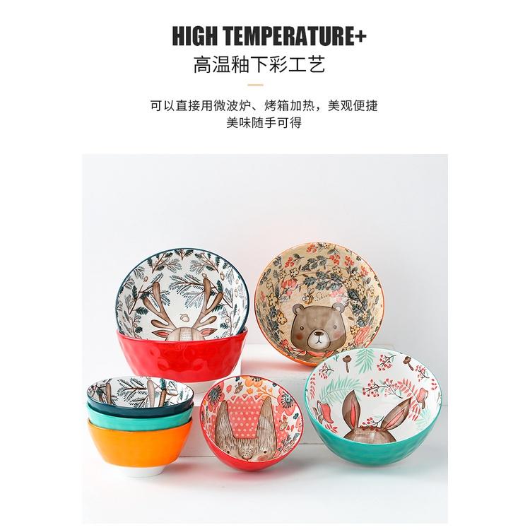 卡通陶瓷碗 米飯碗 湯碗   4.5吋釉彩 米飯碗 湯碗  可愛動物  北歐風 療癒盤子 聖誕節禮物 交換禮物 很實用-細節圖4