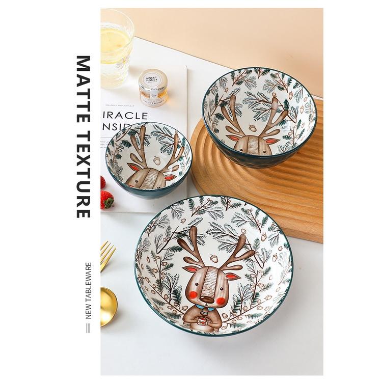 卡通陶瓷碗 米飯碗 湯碗   4.5吋釉彩 米飯碗 湯碗  可愛動物  北歐風 療癒盤子 聖誕節禮物 交換禮物 很實用-細節圖5