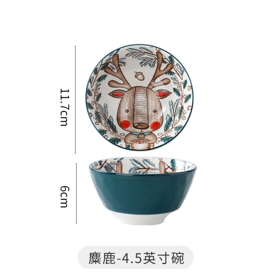 卡通陶瓷碗 米飯碗 湯碗   4.5吋釉彩 米飯碗 湯碗  可愛動物  北歐風 療癒盤子 聖誕節禮物 交換禮物 很實用-細節圖9