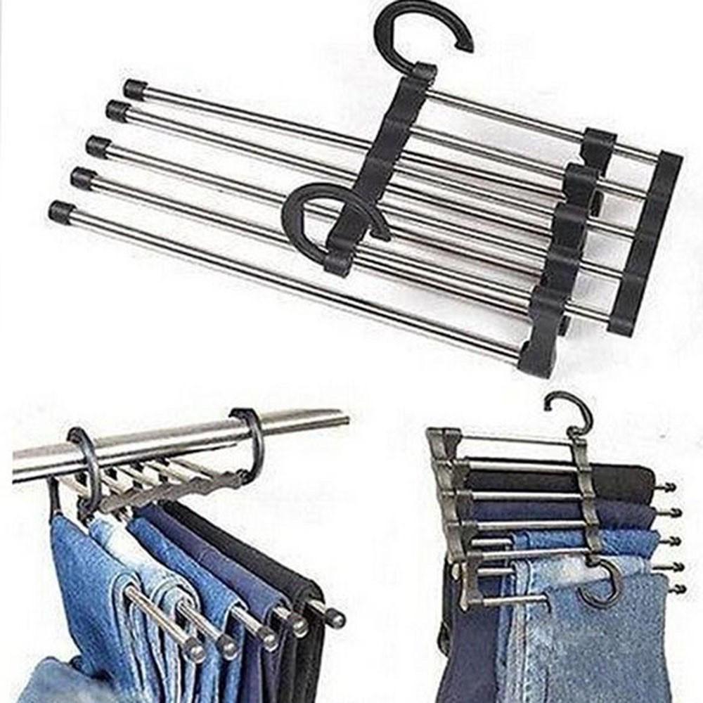 五合一魔術褲架 牛仔褲架 褲子衣架 伸縮 折疊褲夾 多層褲掛抖音多功能 魔術衣架-細節圖3