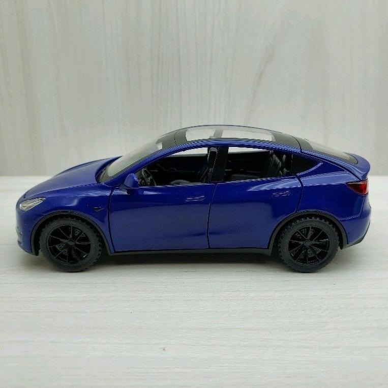 台灣現貨 全新盒裝~1:32 ~特斯拉 TESLA MODEL Y 藍色 合金 模型車 聲光車 玩具 兒童 禮物 收藏-細節圖2