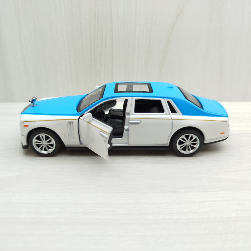 台灣現貨 全新盒裝~1:36~勞斯萊斯 幻影 藍頂白色 合金 模型車(聲光車)-細節圖3