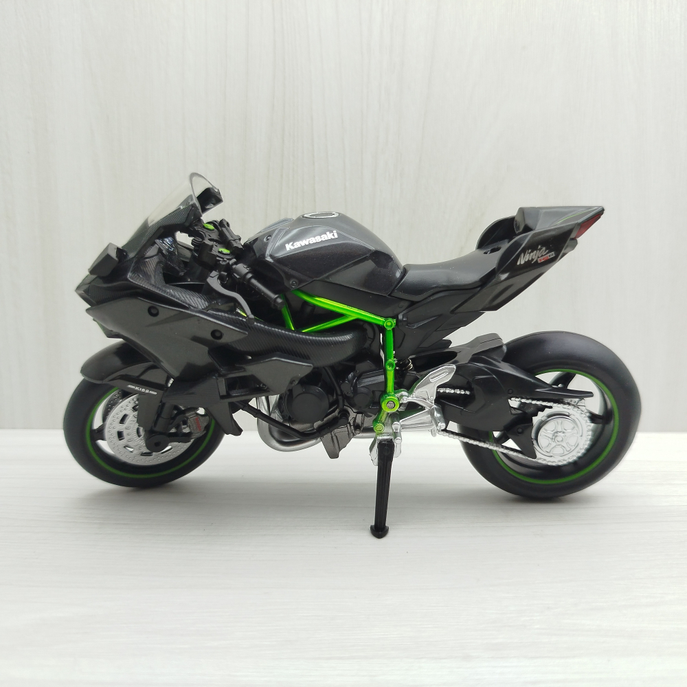 宅米吉 全新現貨~1:12~川崎 KAWASAKI Ninja H2R 黑綠色 模型車 玩具 兒童 收藏 重機 摩托車-細節圖4