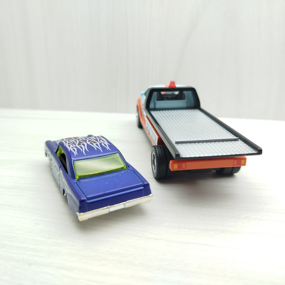 全新盒裝現貨~1:64~平板拖車 藍色 合金 模型車 迴力車-細節圖4