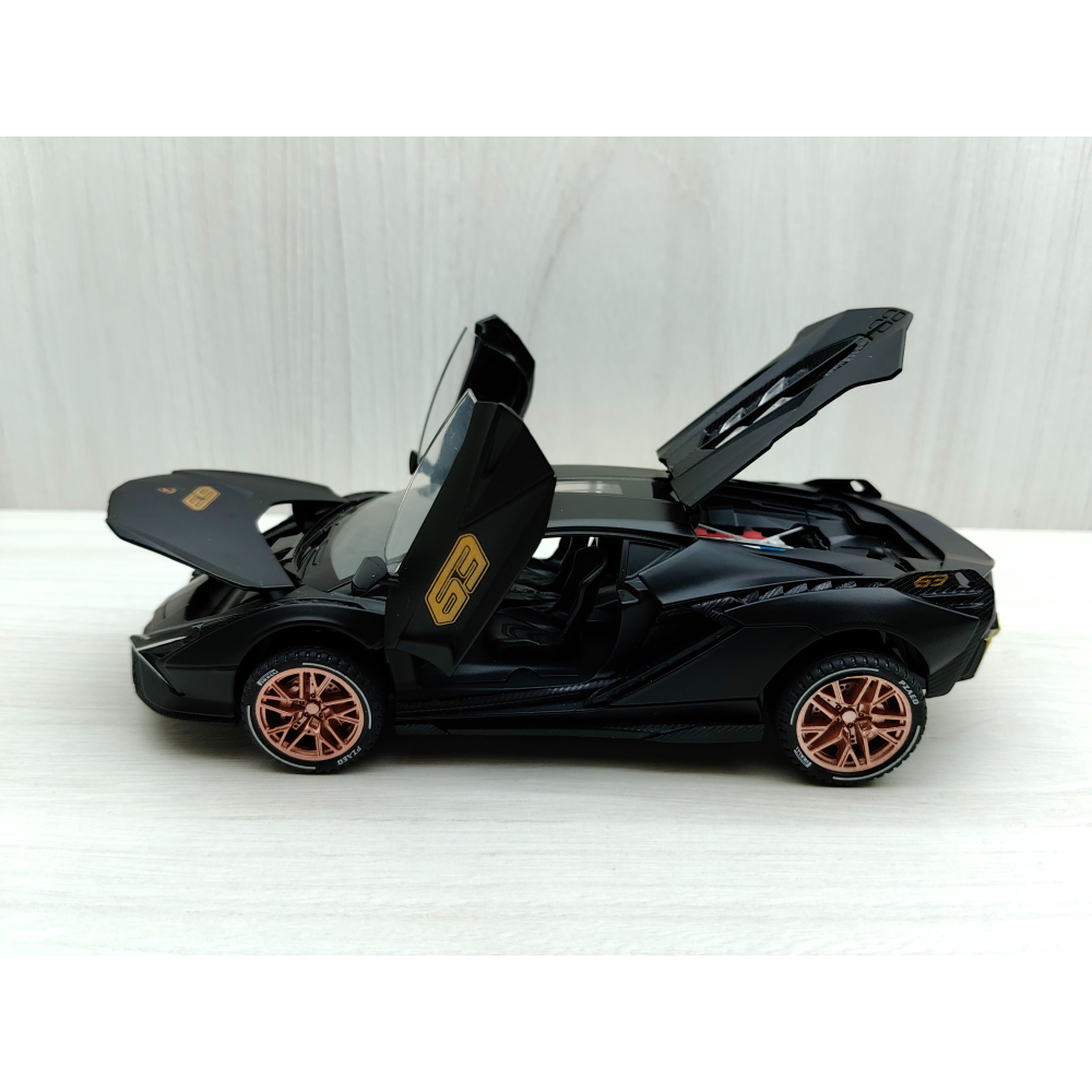 全新盒裝現貨~1:32 ~藍寶堅尼 閃電 SIAN 消光黑色 合金 模型車 聲光車 玩具 收藏 交通-細節圖3