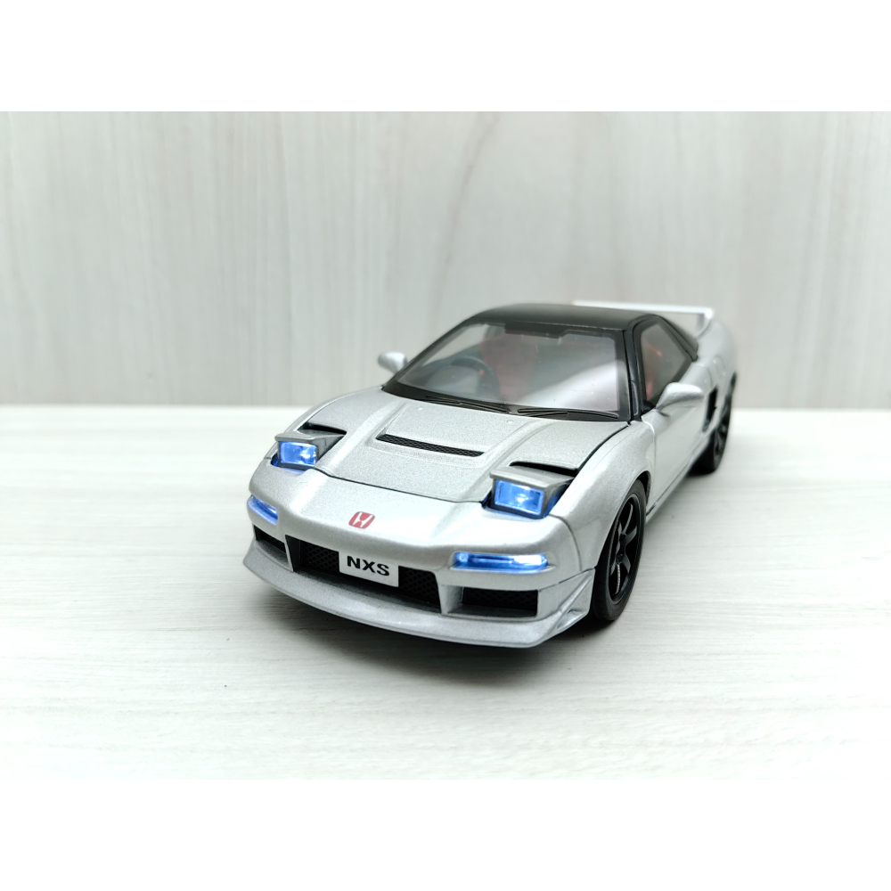 全新盒裝現貨~1:32~本田 NSX 初代跑車 銀色 前輪轉向 車燈恆亮開關 合金 模型車 聲光車-細節圖2