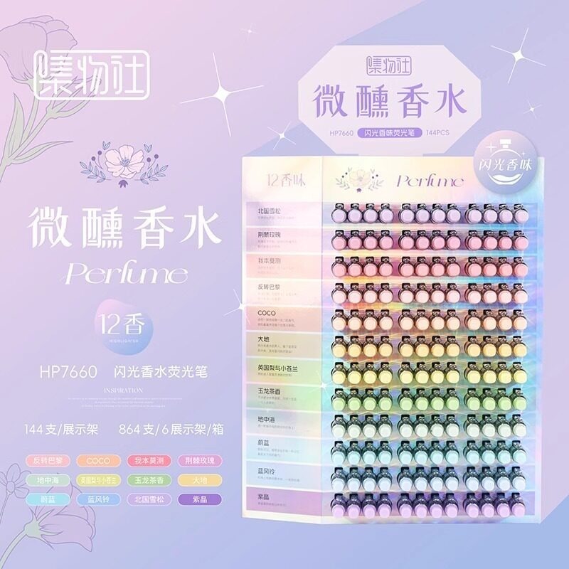 樂高小店鋪 集物社 螢光筆 閃光花香味 拔帽 斜頭 學生 劃重點 手賬 HP7660-細節圖3