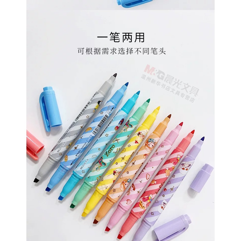 樂高小店鋪 晨光 螢光筆 海賊王 聯名款 限定 拔帽 雙頭柔和 斜頭 學生 劃重點 手賬 QHMT6208-細節圖2