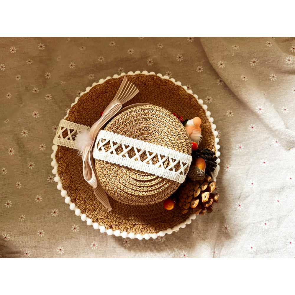 【現貨】20cm田園草帽（娃用）無屬性 娃衣 棉花娃 娃娃 棉花娃娃 棉花娃衣-細節圖4