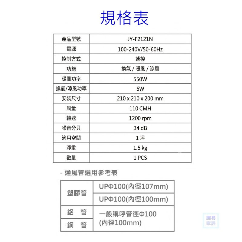 附發票 中一 三晰 JY-F2121N DC 中一 暖風機 排氣扇 換氣 110V220V適用 附遙控器寒流 乾燥機-細節圖3