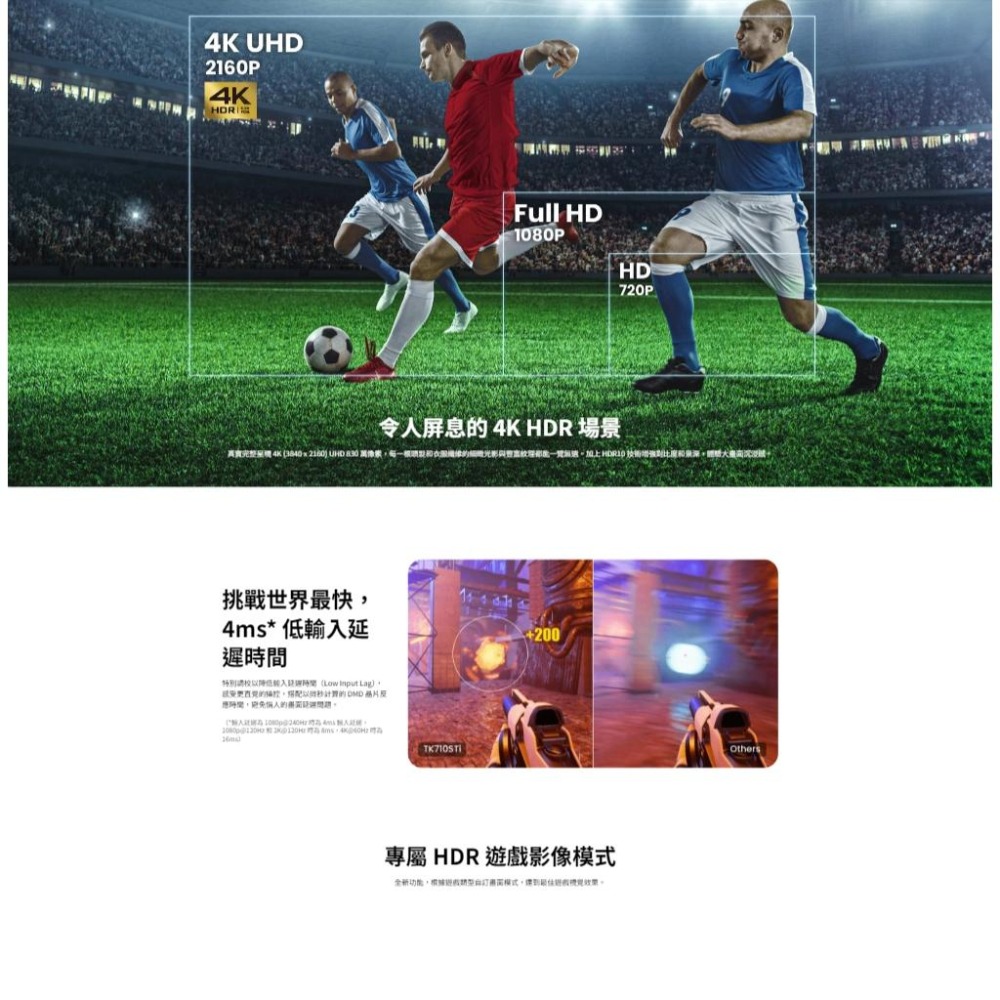 BenQ 明碁 TK710STi－4K HDR 雷射短焦遊戲投影機 3200ANSI/240Hz 三坪機 低延遲 光華-細節圖6