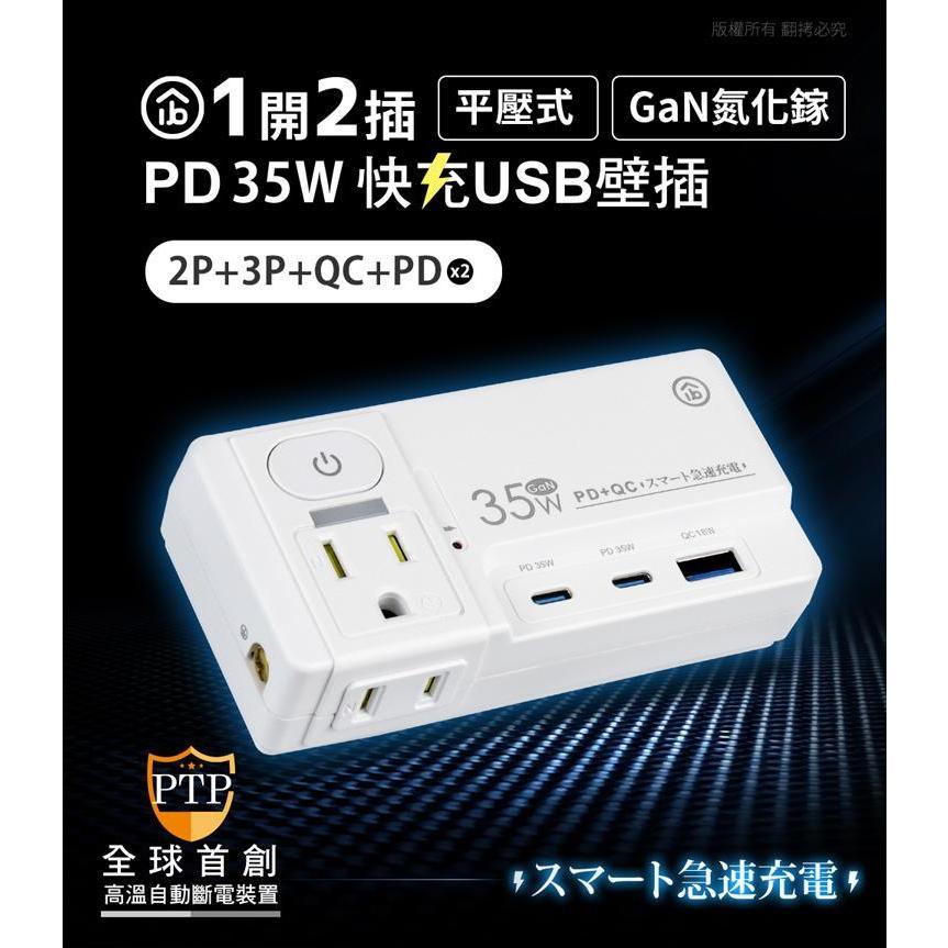 aibo CC-PLD-82 GaN氮化鎵 平壓式1開2插 PD35W快充USB壁插 光華商場-細節圖3