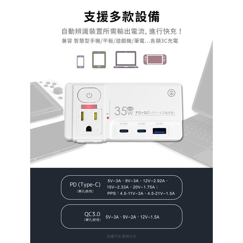 aibo CC-PLD-82 GaN氮化鎵 平壓式1開2插 PD35W快充USB壁插 光華商場-細節圖6