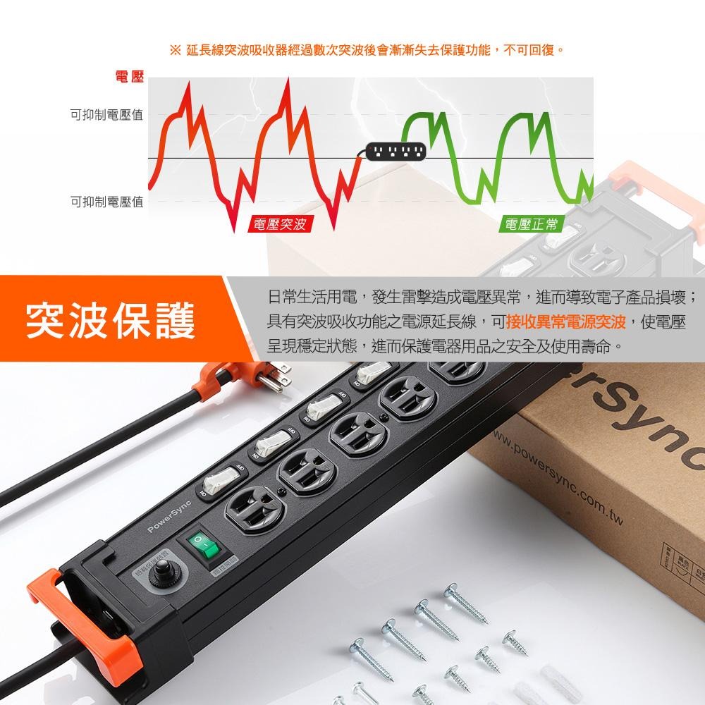 PowerSync 群加 鋁合金防雷擊抗搖擺延長線 3開2插/5開4插/7開6插 延長插座 光華商場-細節圖4