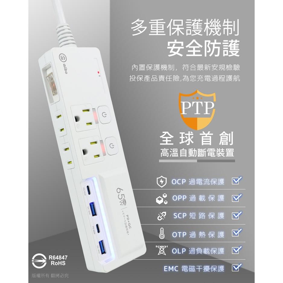 aibo CC-PLD-105 GaN氮化鎵 3開4插 PD65W快充USB 超閃充 USB/Type-C 光華商場-細節圖6