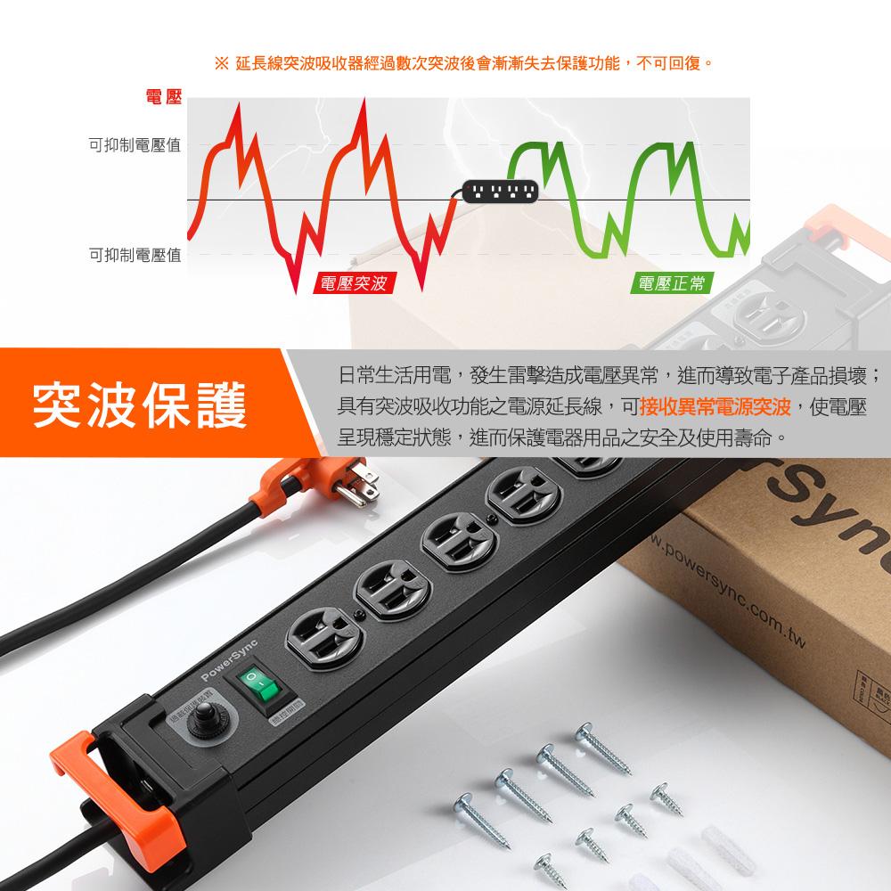 PowerSync 群加 TL2W/4W/6W/8W 鋁合金防雷擊抗搖擺延長線 1開2插/1開4插/1開6插/1開8插-細節圖4